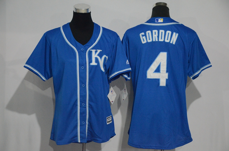 Womens 2017 MLB Kansas City Royals #4 Gordon Blue Jerseys->women mlb jersey->Women Jersey